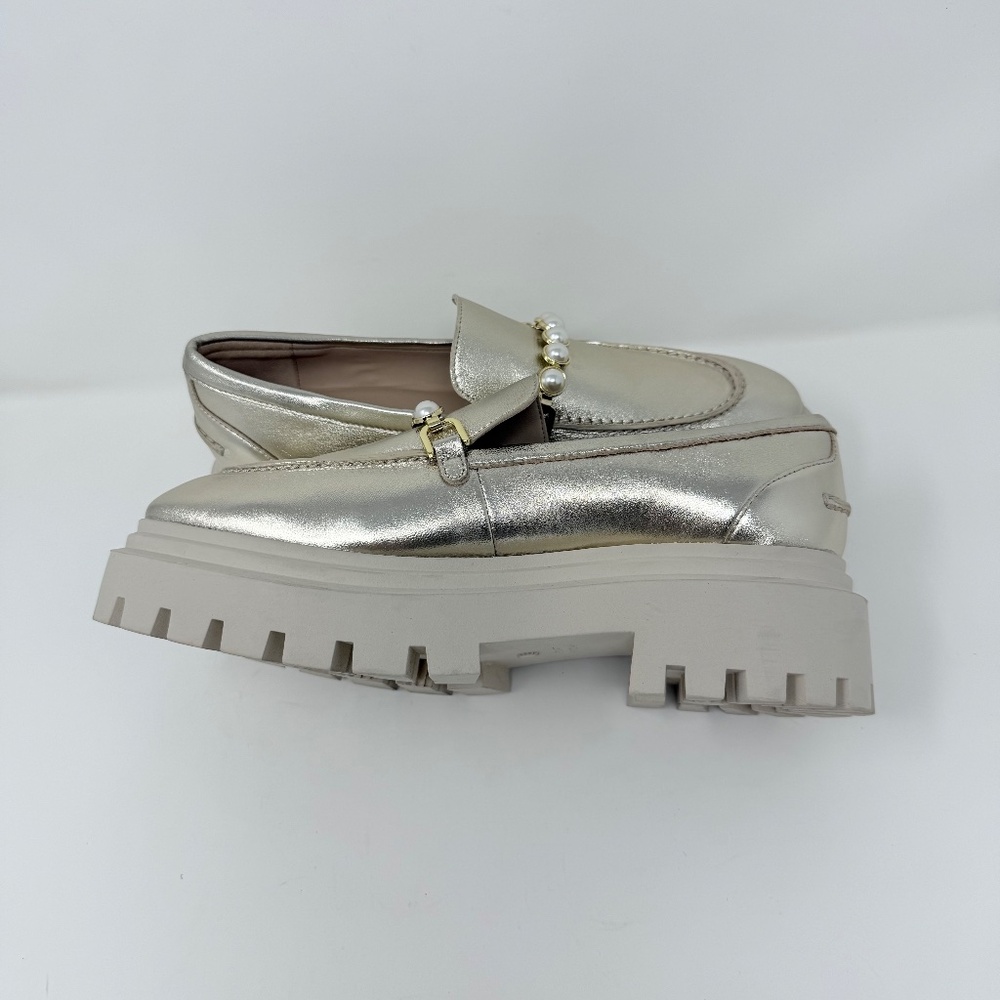 New Stuart Weitzman Perla Ultra Lug Sole Loafers Platino Gold Sz 7 - Picture 11 of 14